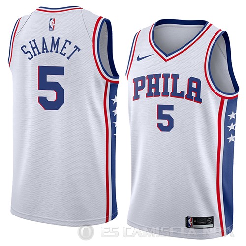 Camiseta Landry Shamet #5 Philadelphia 76ers Association 2018 Blanco - Haga un click en la imagen para cerrar